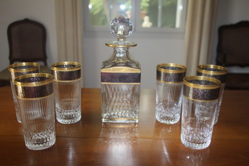 Suite de six verres et carafe à Whisky, cristal de Saint-Louis modèle Thistle - Argenterie et Arts de la table Style Années 50-60