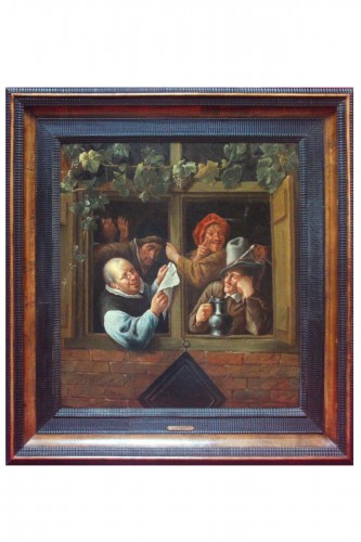 Rhétoriciens à la fenêtre, école hollandaise du XIXe siècle d'après Jan Steen