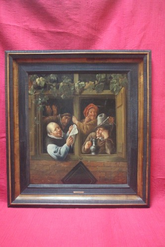 Rhetoricians at a window, 19th-century Dutch school after Jan Steen - Paintings & Drawings Style Napoléon III