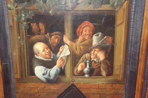 Antiquités - Rhétoriciens à la fenêtre, école hollandaise du XIXe siècle d'après Jan Steen