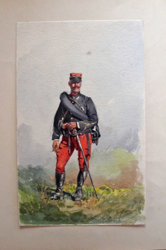 Revue Militaire, suite de neuf aquarelles - Charles-Dominique Lahalle (1834-1909)