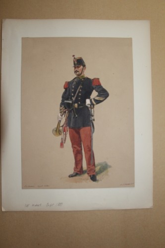 Tableaux et dessins Dessin, Aquarelle & Pastel - Revue Militaire, suite de neuf aquarelles - Charles-Dominique Lahalle (1834-1909)