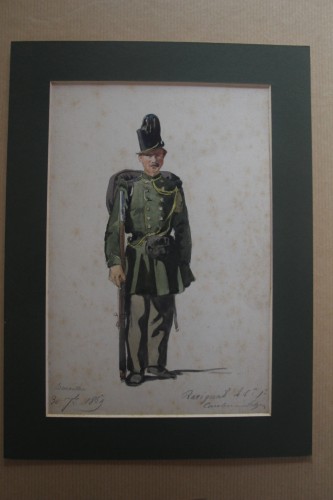 Revue Militaire, suite de neuf aquarelles - Charles-Dominique Lahalle (1834-1909) - Didascalies