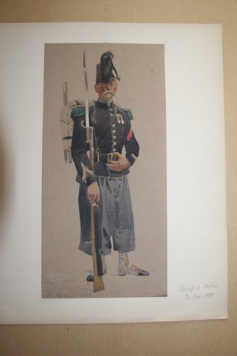 Napoléon III - Revue Militaire, suite de neuf aquarelles - Charles-Dominique Lahalle (1834-1909)