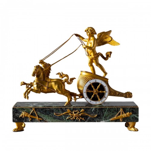 Horloge de cheminée Empire "au Char de l'Amour", avec Cupidon et son char