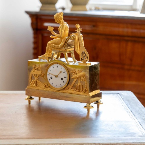 Empire Mantel Clock with reading young lady, early 19th century - Horology Style 