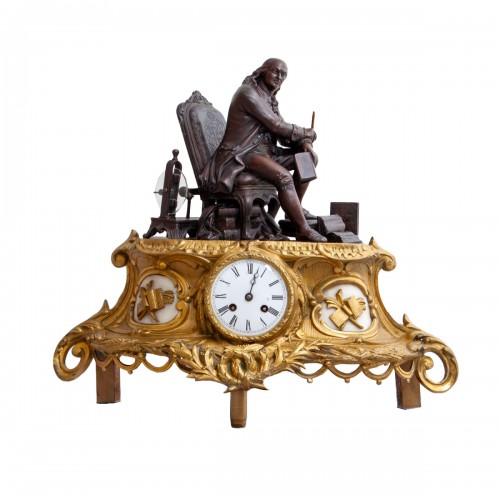 Horloge de cheminée avec Benjamin Franklin assis, France, 20e siècle