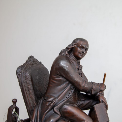 Horology  - Mantel Clock with seated Benjamin Franklin, France, 20th century