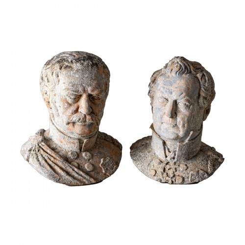 Terracotta Busts of Count von Gneisenau and von Blücher, sig. Louis Weiss, 