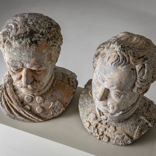 Sculpture  - Terracotta Busts of Count von Gneisenau and von Blücher, sig. Louis Weiss, 