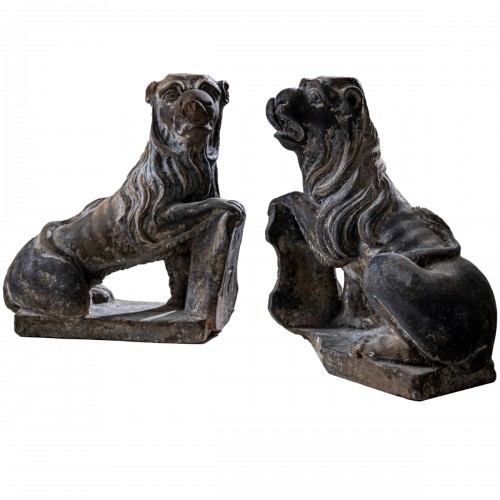 Pair of Stone Lions, dated 1701