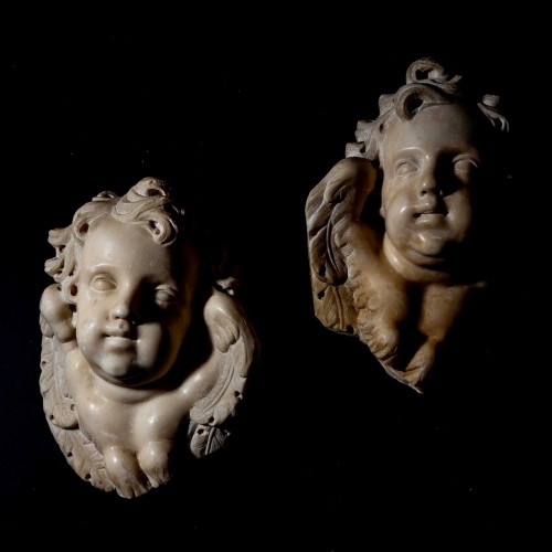 Sculpture  - Baroque Marble Angel Heads, Italy Mid-18th Century