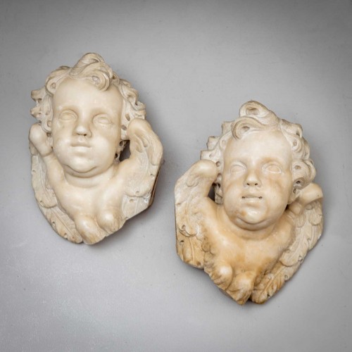 XVIIIe siècle - Têtes d'anges en marbre baroque, Italie milieu du XVIIIe siècle