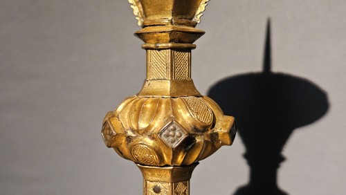 Religious Antiques  - Candle holder, copper, gilded 15th century