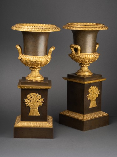 XIXe siècle - Paire de vases Médicis sur socle