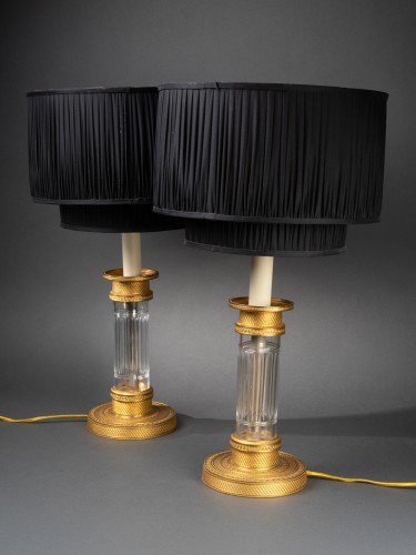 Paire de lampe en cristal et bronze doré - Luminaires Style 