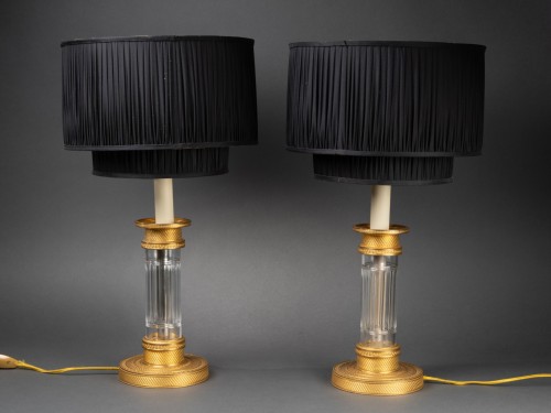  - Paire de lampe en cristal et bronze doré