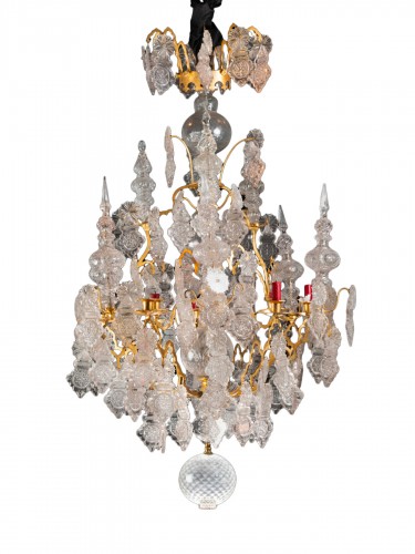 Lustre en laiton doré et verre du début XIXe