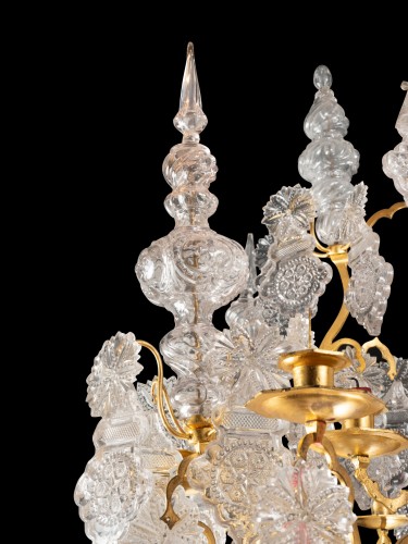 Lustre en laiton doré et verre du début XIXe - 