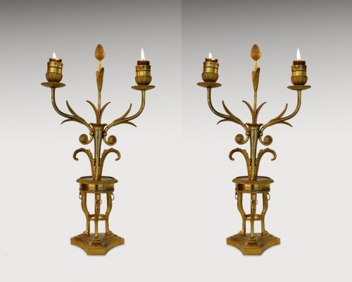 Pair of Directoire style candelabra  first third of the 19th century - Lighting Style Restauration - Charles X