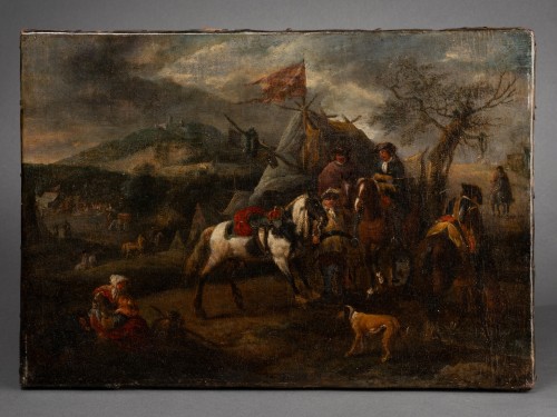 Scène militaire dattribuée à Philips Wouwermans - Tableaux et dessins Style 