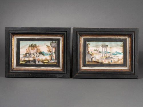 18th century - Pair of 18th-century watercolors (circa 1750)