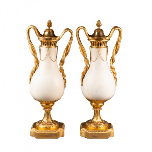 Large Louis XVI  baluster vases pair with snakes