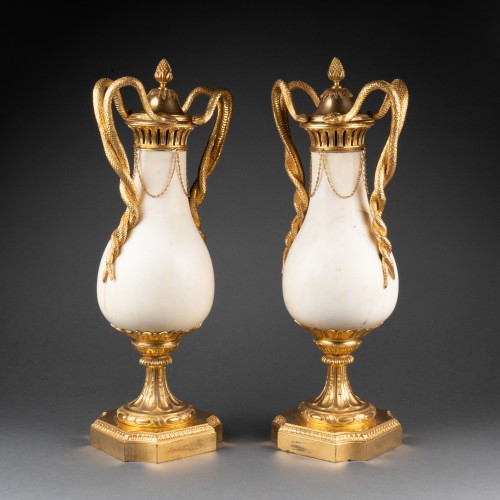 Paire de grands vases balustres aux serpents époque Louis XVI - Laurent Chalvignac