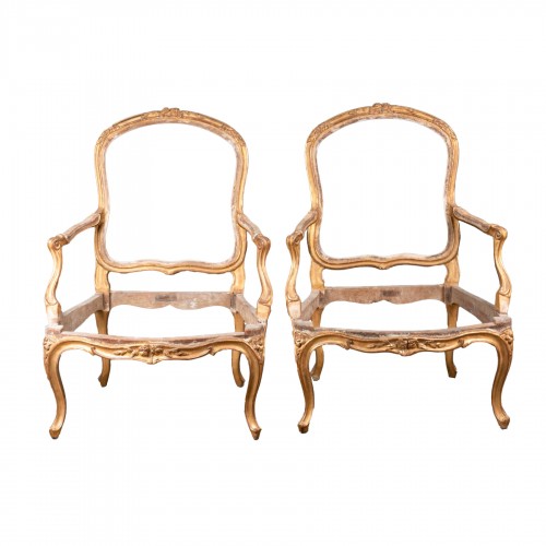 Armchairs pair Louis XV period stamped REMY mid 18th century