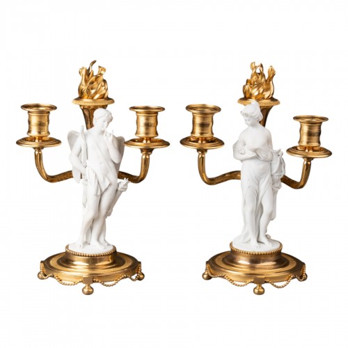 Candlesticks pair bisque and gilded bronze Louis XVI period