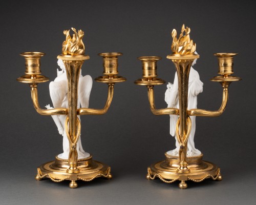 Lighting  - Candlesticks pair bisque and gilded bronze Louis XVI period