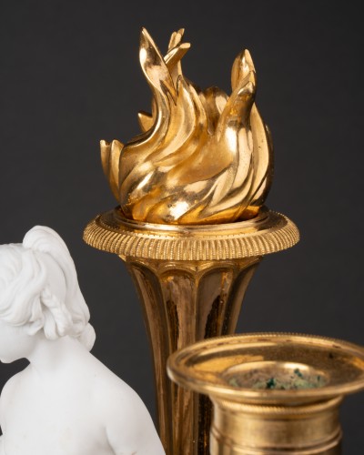 Antiquités - Candlesticks pair bisque and gilded bronze Louis XVI period