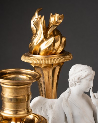 Antiquités - Candlesticks pair bisque and gilded bronze Louis XVI period