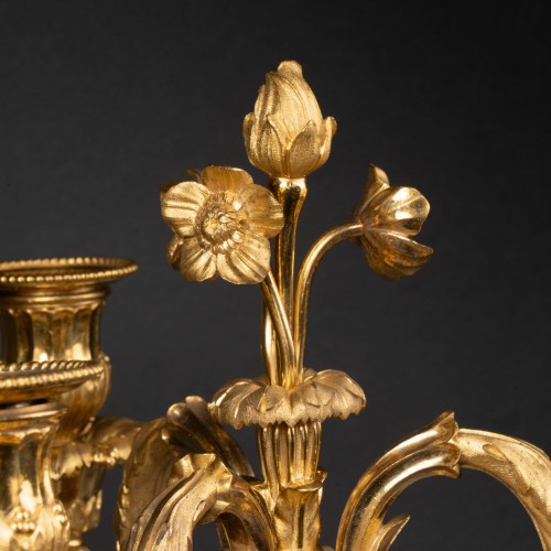 Antiquités - Three lights candlesticks pair Louis XVI period late 18t century