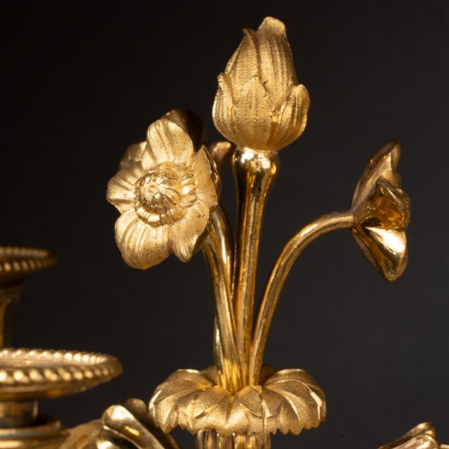 Antiquités - Three lights candlesticks pair Louis XVI period late 18t century