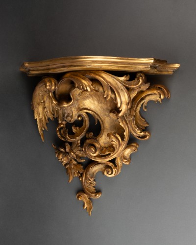 Grande console murale en bois doré époque Louis XV milieu du XVIII ème siècle - Sculpture Style Louis XV