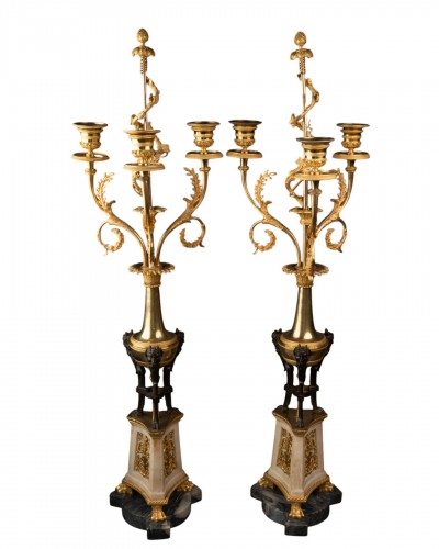 Pair of pair Louis XVI Three lights candlesticks