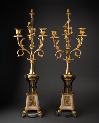 Lighting  - Pair of pair Louis XVI Three lights candlesticks