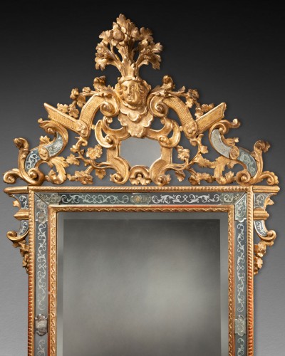 Gilded wood and engraved glass mirror second half 18th century - Mirrors, Trumeau Style Louis XVI