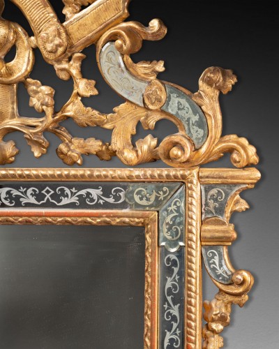 Miroir bois doré et verre gravé seconde moitié du XVIIIe siècle - Louis XVI