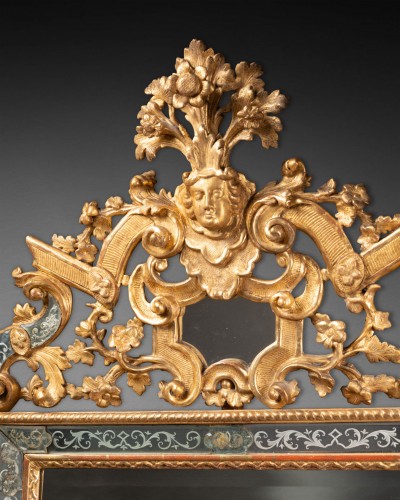 Louis XVI - Gilded wood and engraved glass mirror second half 18th century