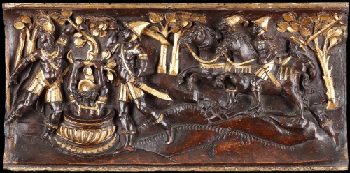 Quatre reliefs équestres toscans en bois sculpté et doré - Finch and Co