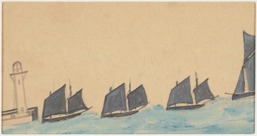 Four Sailing Boats and Pier Head  - Alfred Wallis (1855 - 1942) 