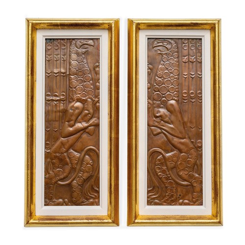 Pair of Jugendstil panels “Griffins” by Georg Klimt ca. 1904