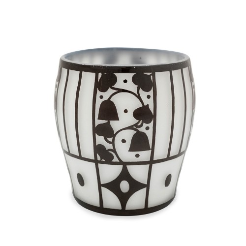 Vase en verre, Josef Hoffmann, Loetz, Blanc opalin extérieur Noir décor, env. 1911