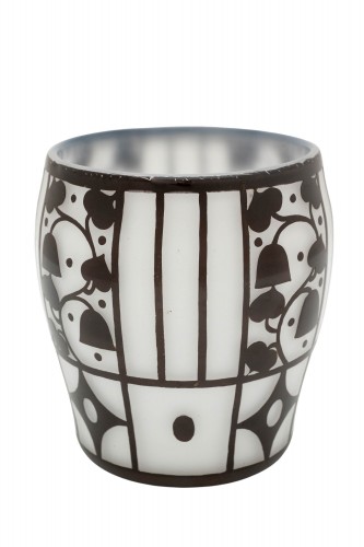 Vase en verre, Josef Hoffmann, Loetz, Blanc opalin extérieur Noir décor, env. 1911 - Art nouveau