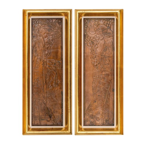 Paire de panneaux Art Nouveau « Dionysos et Déméter » Georg Klimt vers 1900