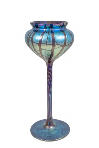 Goblet Vase Johann Loetz Witwe Pampas Cobalt decoration ca. 1899 - Glass & Crystal Style Art nouveau