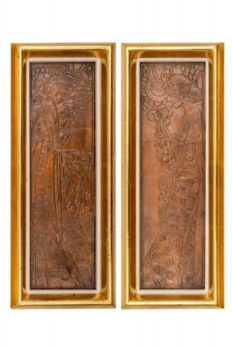 XXe siècle - Paire de panneaux Art Nouveau « Dionysos et Déméter » Georg Klimt circa 1900