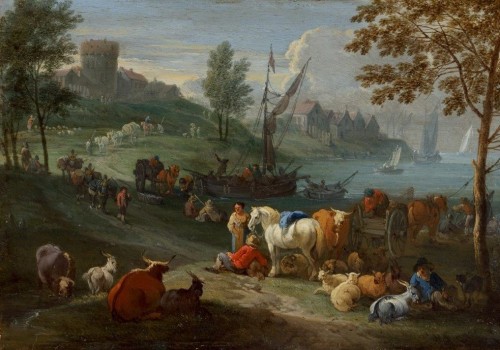 Théobald Michau (1676-1765) - Paysage avec un village près d’une rivière